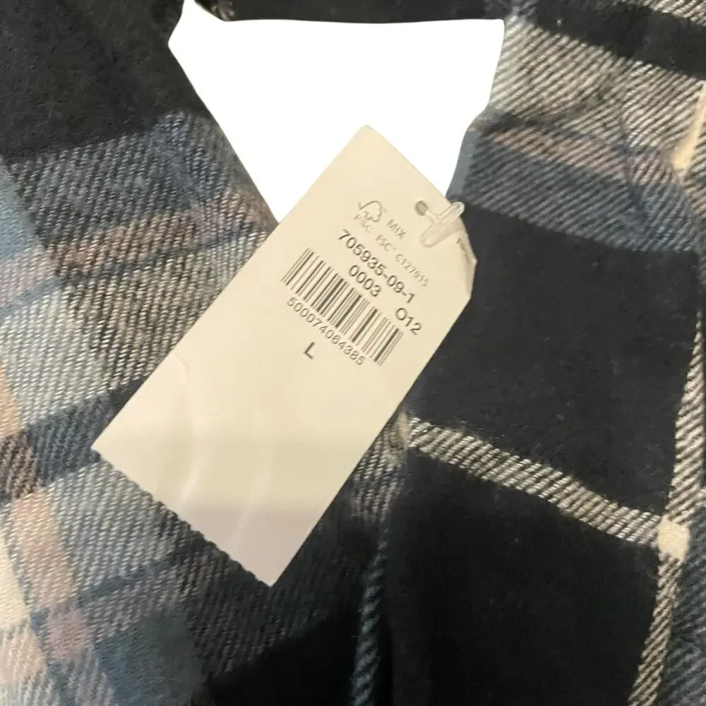 Old Navy Men’s Flannel Shirt Black Grey White Button Up 100% Cotton LARGE